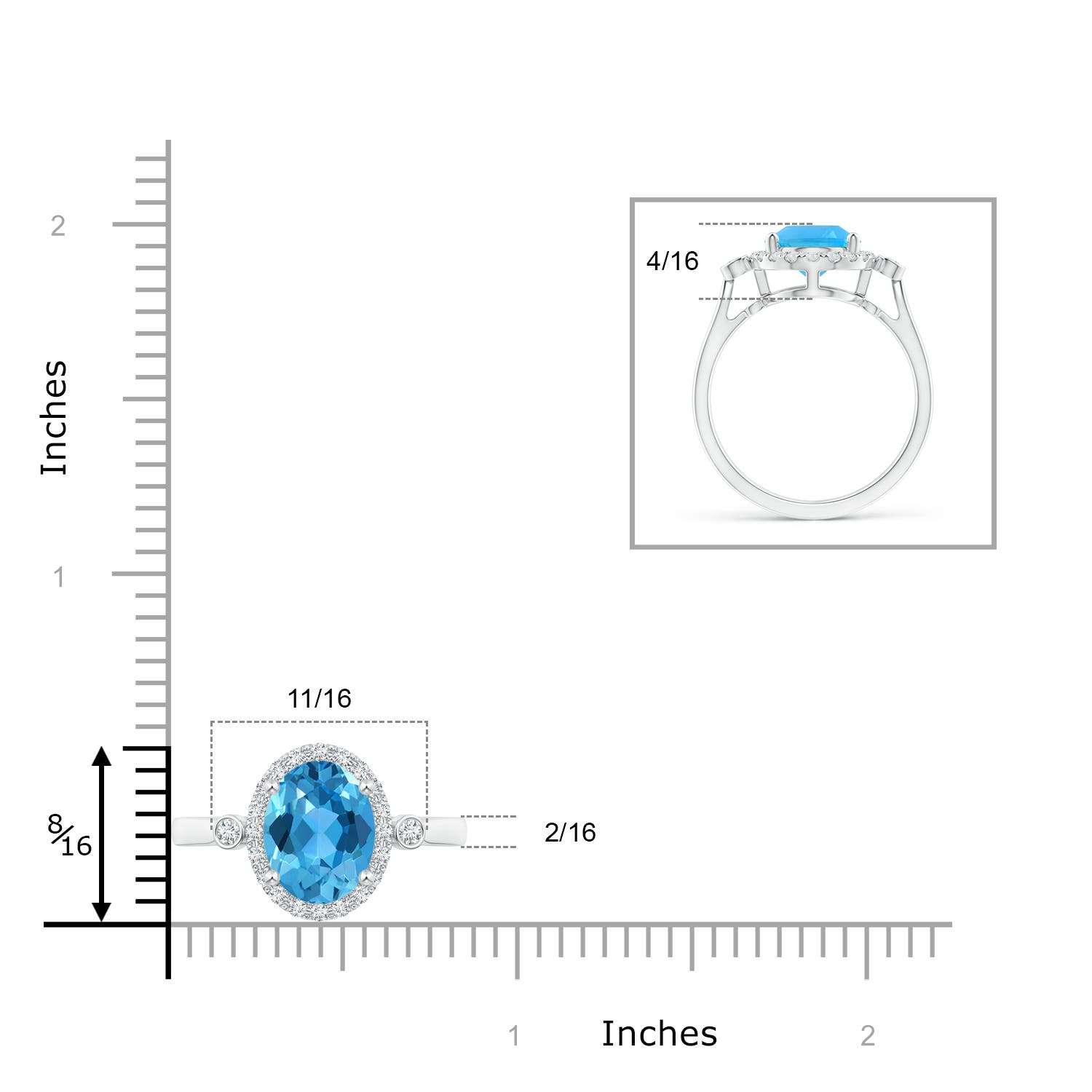 AAA - Swiss Blue Topaz / 3.52 CT / 14 KT White Gold