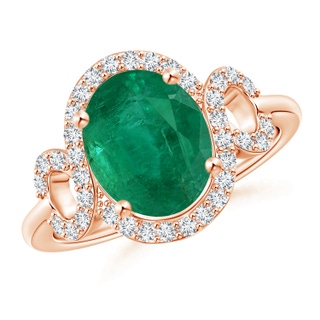 9.61x7.47x5.59mm AA GIA Certified Oval Emerald Scroll Ring with Diamond Halo in 18K Rose Gold