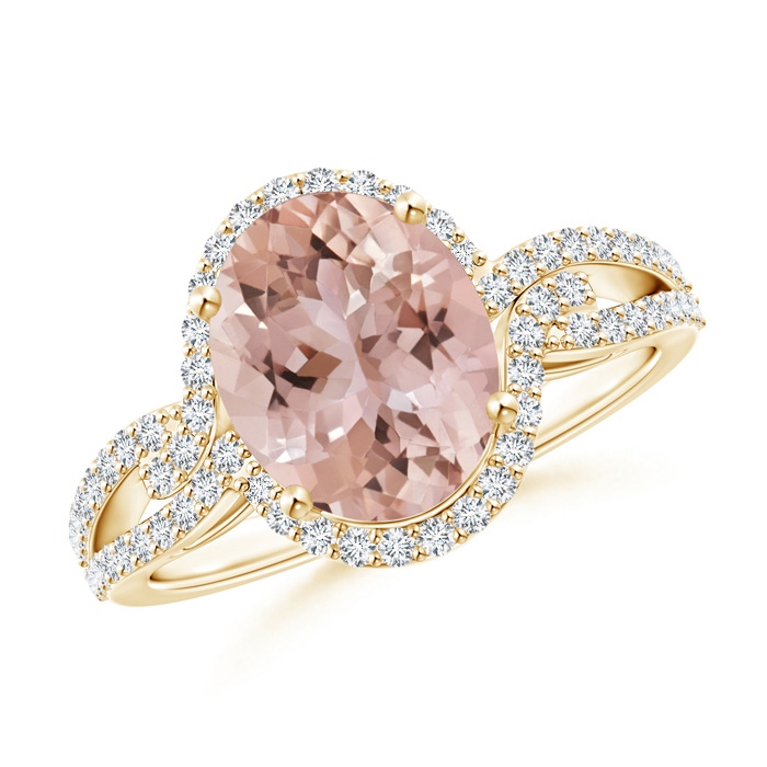 10x8mm AAA Oval Morganite Split Shank Ring with Diamonds in Yellow Gold 