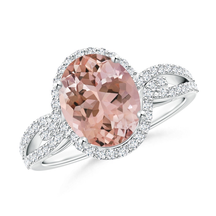 10x8mm AAAA Oval Morganite Split Shank Ring with Diamonds in P950 Platinum 