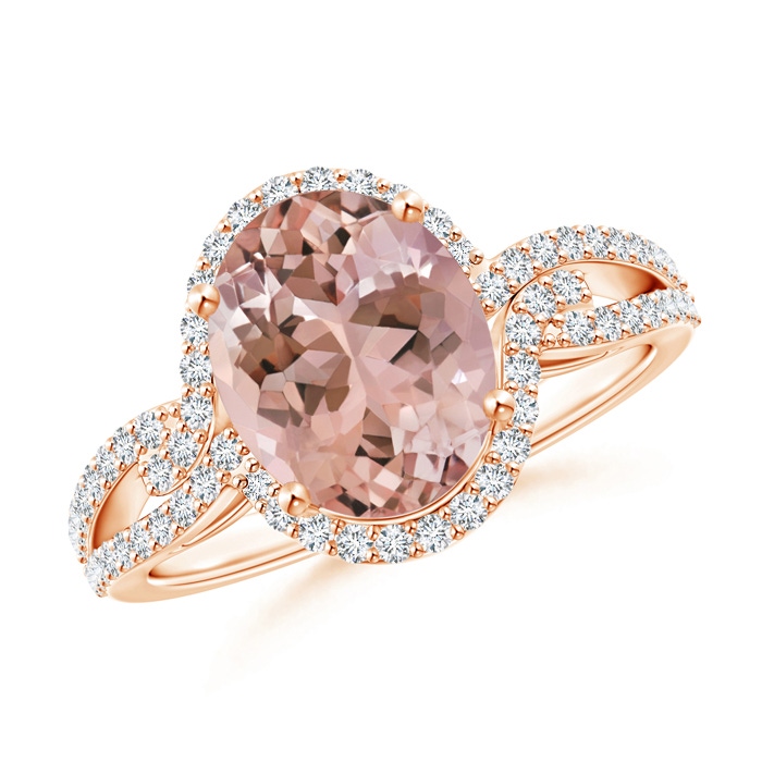 10x8mm AAAA Oval Morganite Split Shank Ring with Diamonds in Rose Gold 