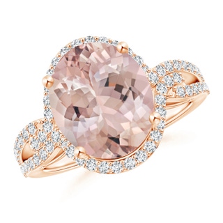 12x10mm AA Oval Morganite Split Shank Ring with Diamonds in Rose Gold