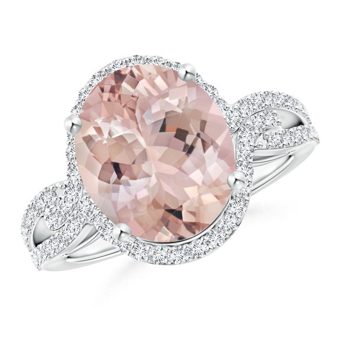 12x10mm AA Oval Morganite Split Shank Ring with Diamonds in White Gold 