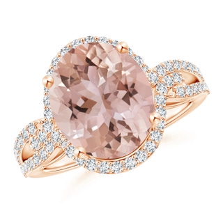 12x10mm AAA Oval Morganite Split Shank Ring with Diamonds in Rose Gold