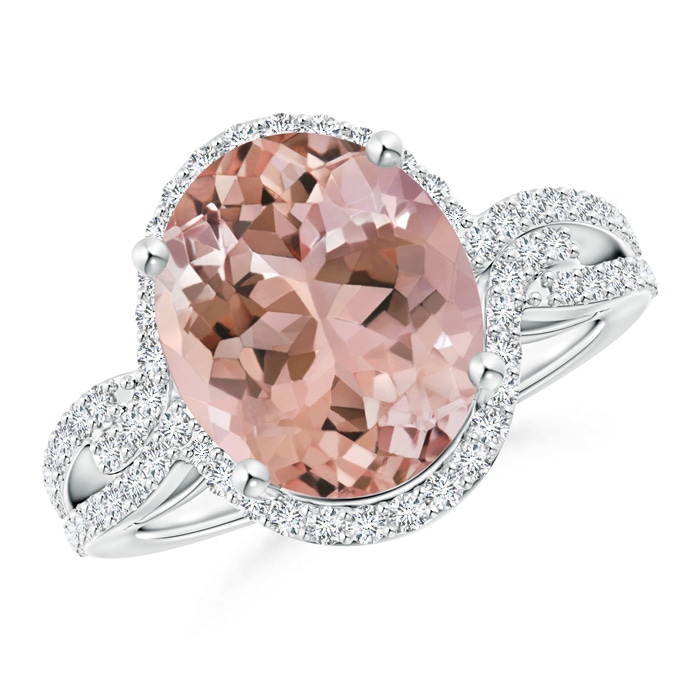 12x10mm AAAA Oval Morganite Split Shank Ring with Diamonds in P950 Platinum 