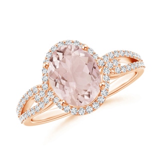 9x7mm A Oval Morganite Split Shank Ring with Diamonds in 10K Rose Gold