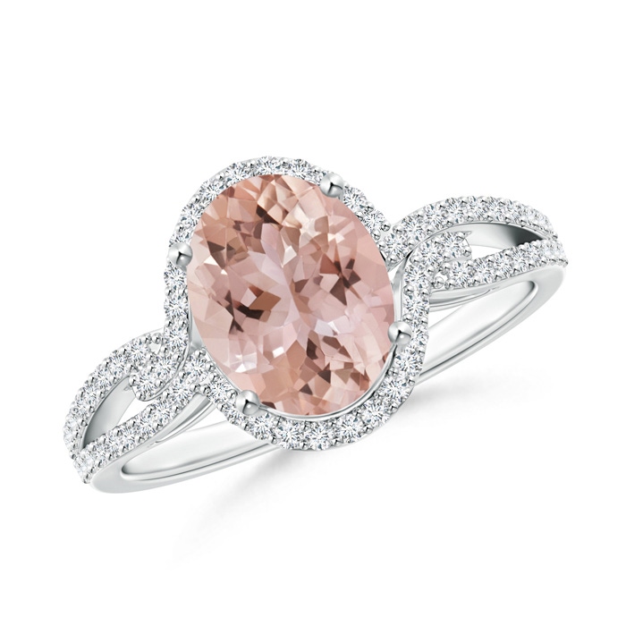 9x7mm AAA Oval Morganite Split Shank Ring with Diamonds in White Gold 