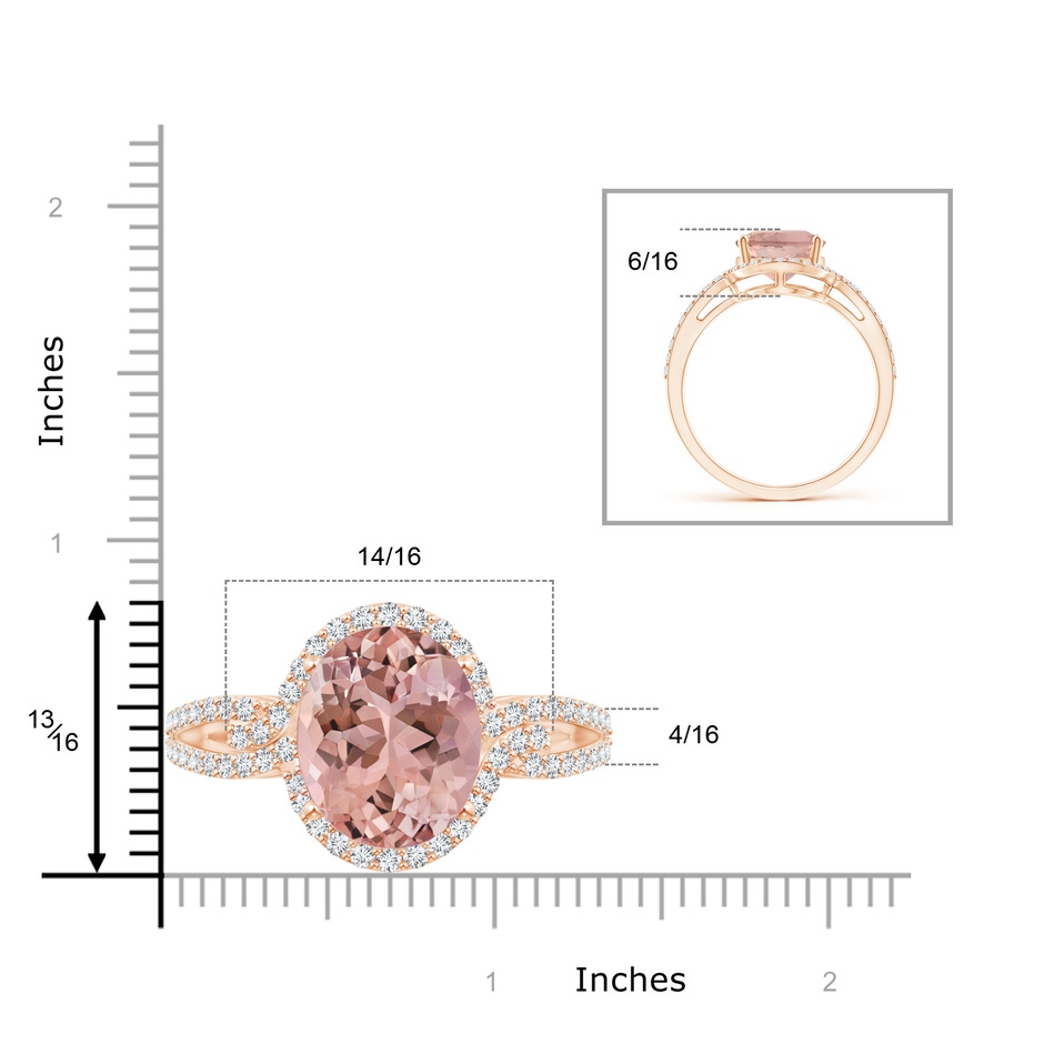 16x12mm AAAA Oval Morganite Split Shank Ring with Diamond Halo in Rose Gold side 399