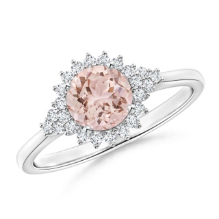 6mm AAA Classic Morganite Engagement Ring with Floral Halo in White Gold