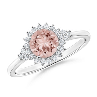 6mm AAAA Classic Morganite Engagement Ring with Floral Halo in White Gold