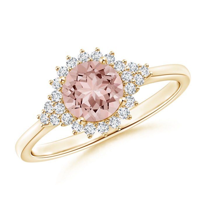 6mm AAAA Classic Morganite Engagement Ring with Floral Halo in Yellow Gold