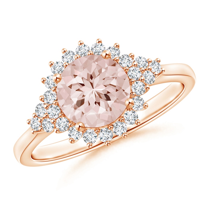 7mm AA Classic Morganite Engagement Ring with Floral Halo in Rose Gold 
