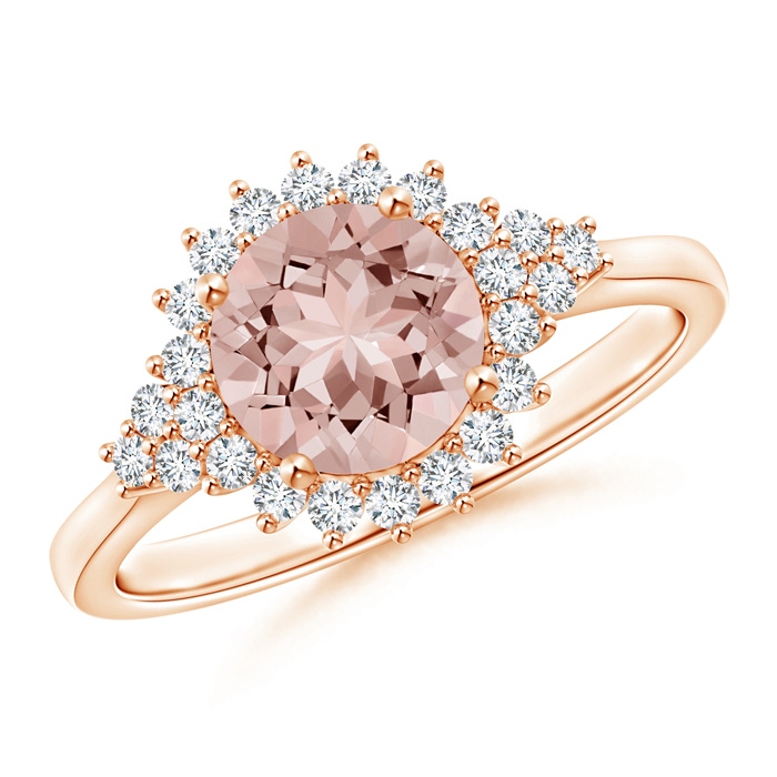 7mm AAAA Classic Morganite Engagement Ring with Floral Halo in Rose Gold