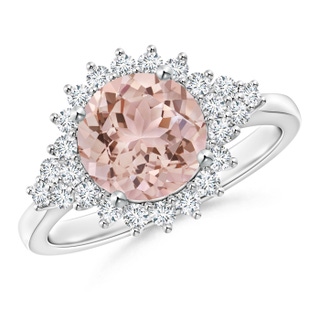8mm AAA Classic Morganite Engagement Ring with Floral Halo in White Gold