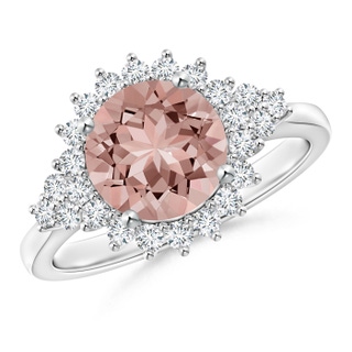 8mm AAAA Classic Morganite Engagement Ring with Floral Halo in P950 Platinum