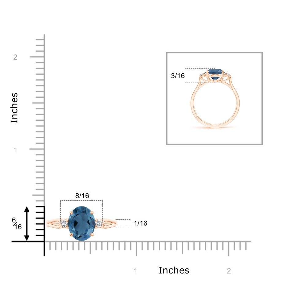 10x8mm A Oval London Blue Topaz Loop Shank Ring with Diamond Accents in Rose Gold product image
