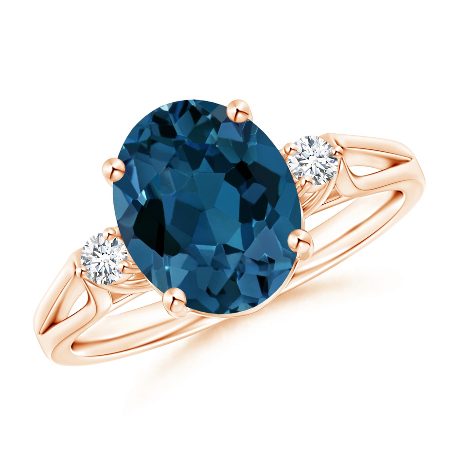 10x8mm AAA Oval London Blue Topaz Loop Shank Ring with Diamond Accents in Rose Gold 