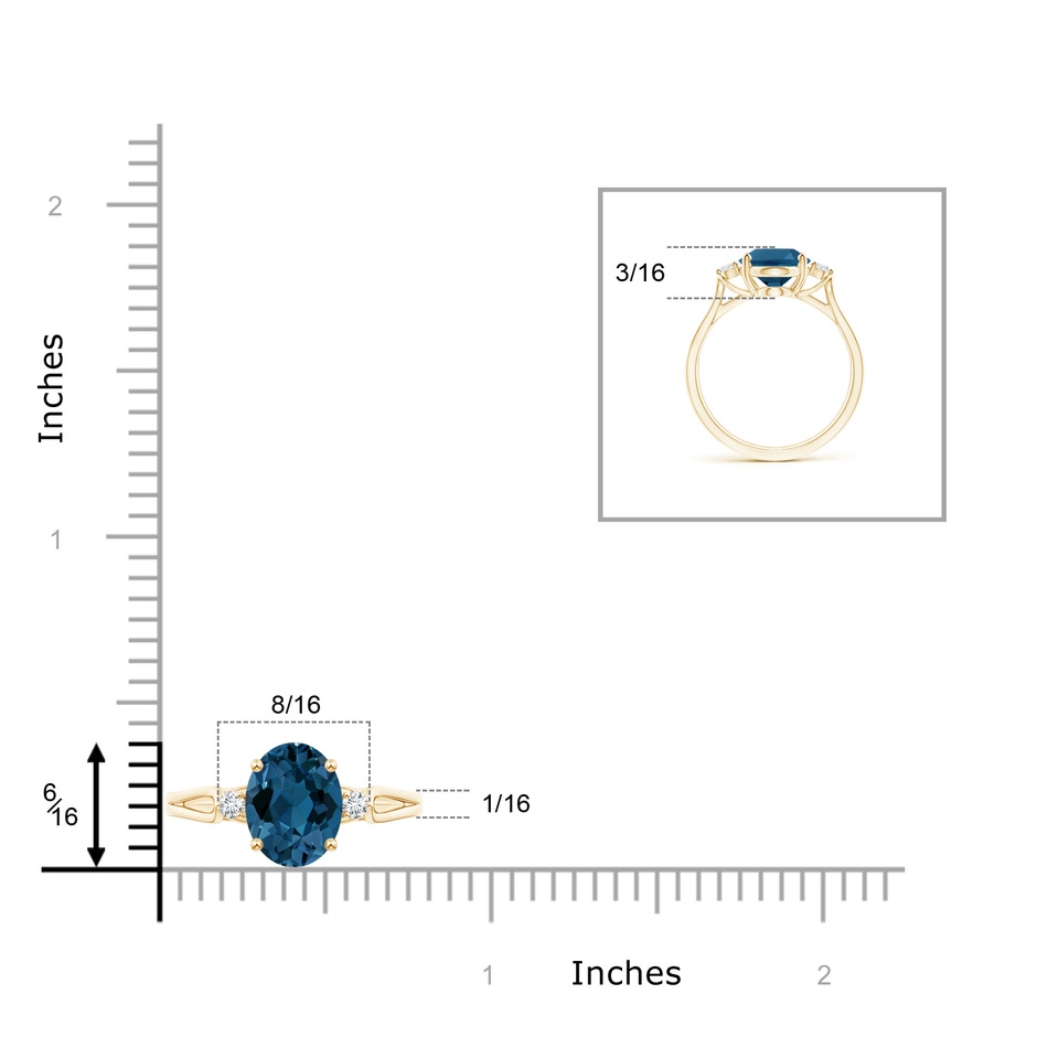 10x8mm AAA Oval London Blue Topaz Loop Shank Ring with Diamond Accents in Yellow Gold product image