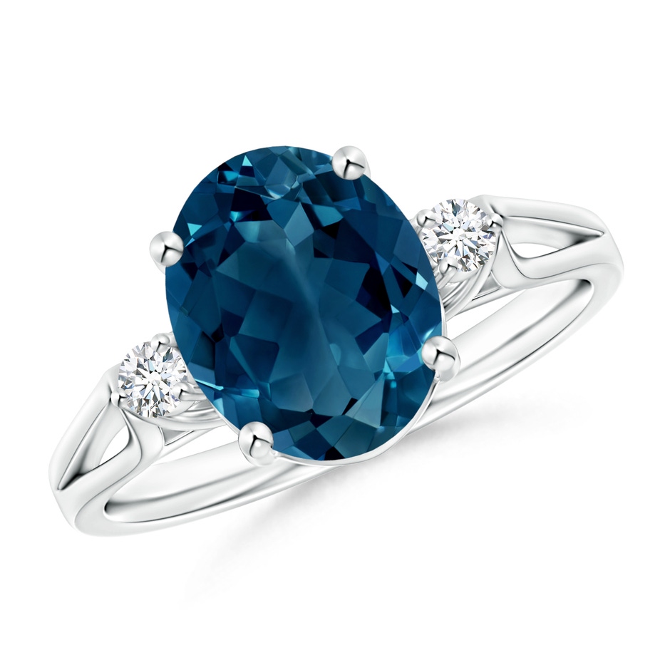 10x8mm AAAA Oval London Blue Topaz Loop Shank Ring with Diamond Accents in P950 Platinum 
