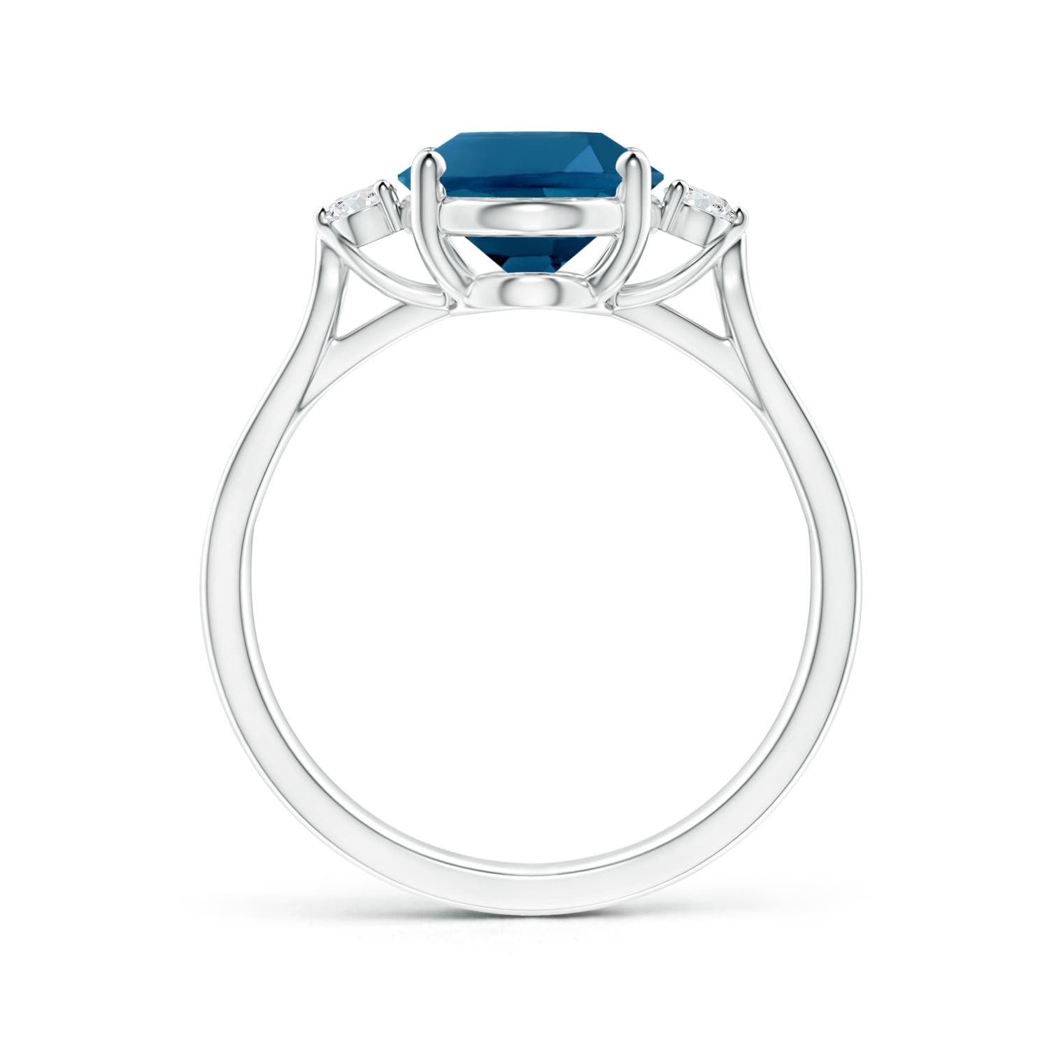 10x8mm AAAA Oval London Blue Topaz Loop Shank Ring with Diamond Accents in P950 Platinum