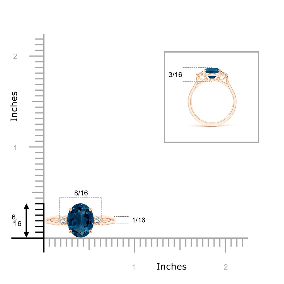 10x8mm AAAA Oval London Blue Topaz Loop Shank Ring with Diamond Accents in Rose Gold product image