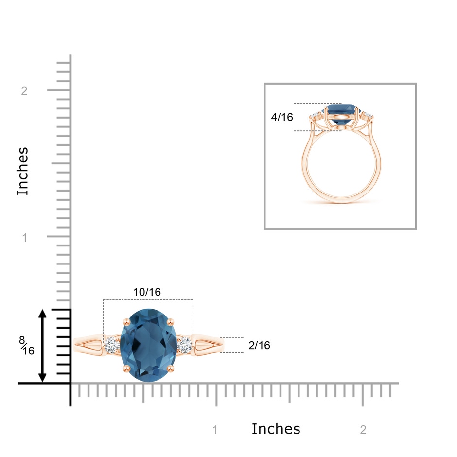 12x10mm A Oval London Blue Topaz Loop Shank Ring with Diamond Accents in Rose Gold product image