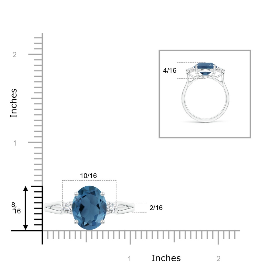 12x10mm A Oval London Blue Topaz Loop Shank Ring with Diamond Accents in White Gold product image