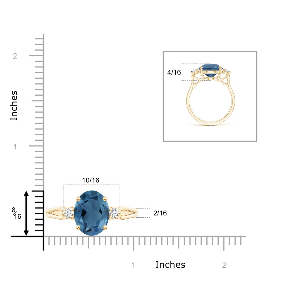 12x10mm A Oval London Blue Topaz Loop Shank Ring with Diamond Accents in Yellow Gold product image