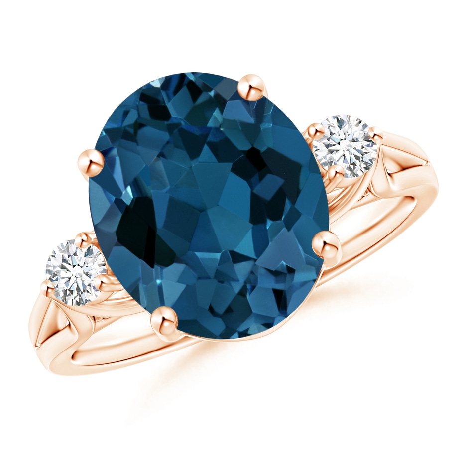 12x10mm AAA Oval London Blue Topaz Loop Shank Ring with Diamond Accents in Rose Gold 