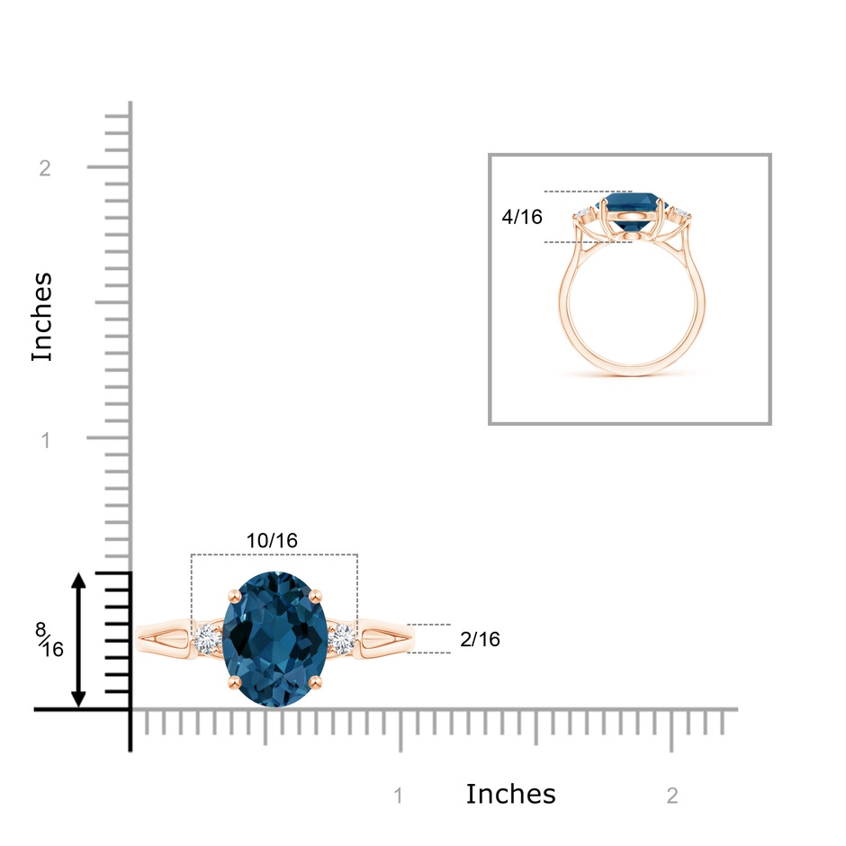 12x10mm AAA Oval London Blue Topaz Loop Shank Ring with Diamond Accents in Rose Gold product image