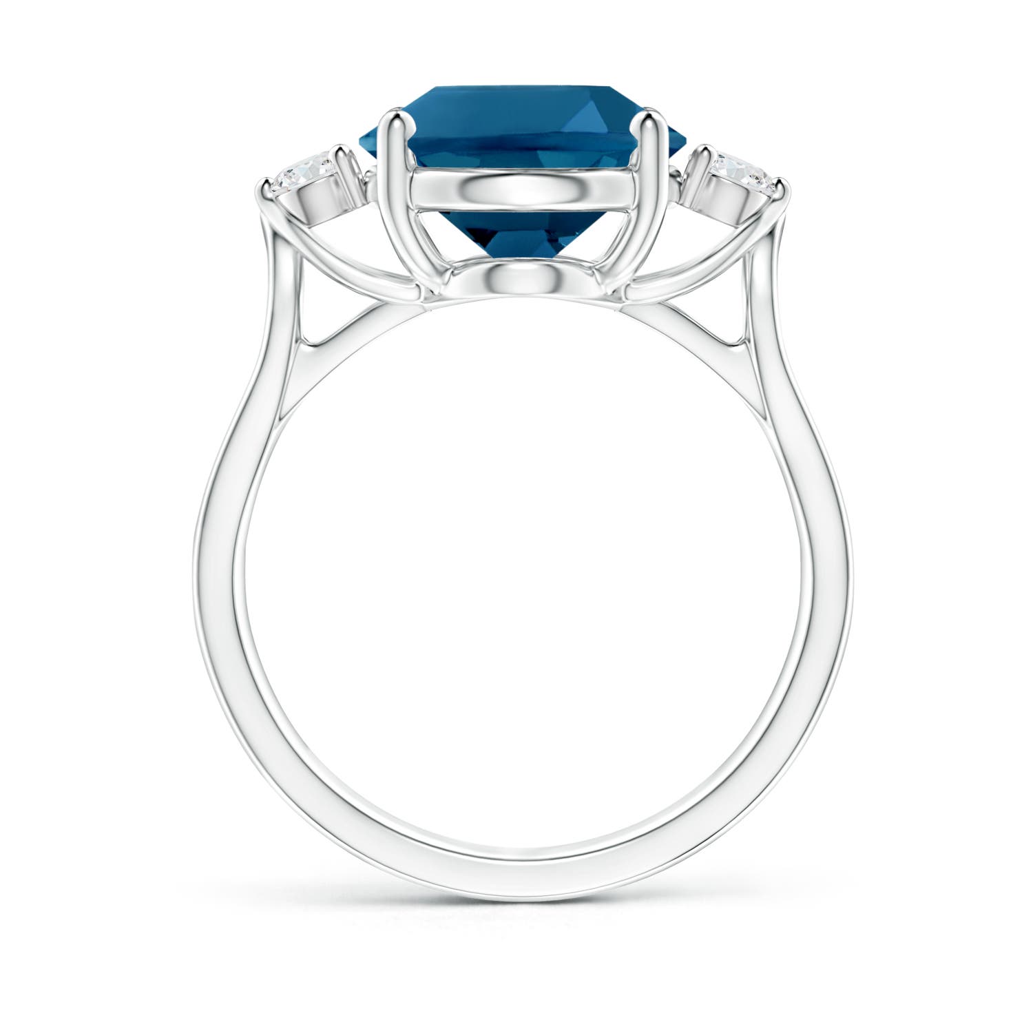 12x10mm AAAA Oval London Blue Topaz Loop Shank Ring with Diamond Accents in P950 Platinum