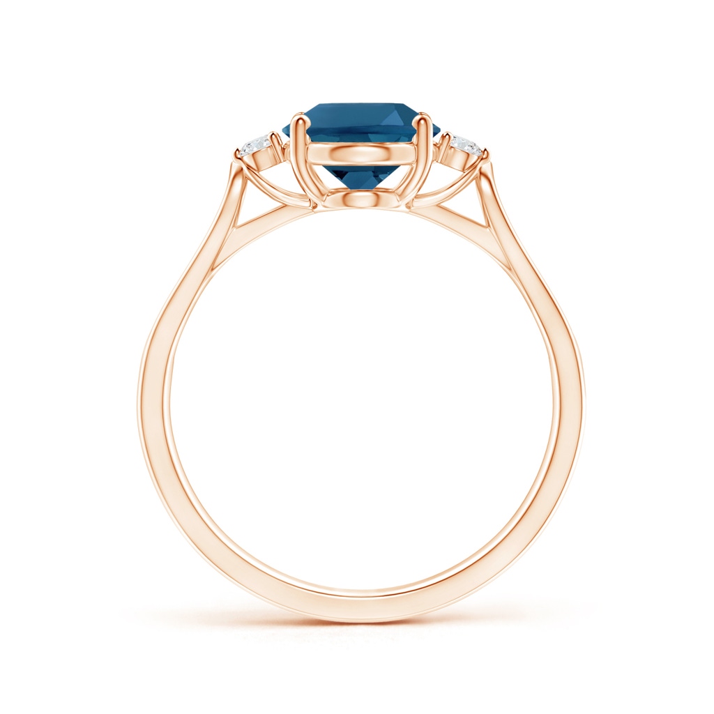 9x7mm AAA Oval London Blue Topaz Loop Shank Ring with Diamond Accents in Rose Gold Product Image