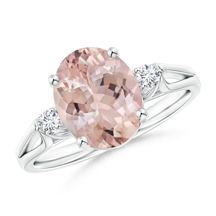 10x8mm AA Oval Morganite Loop Shank Ring with Tiny Diamonds in P950 Platinum 