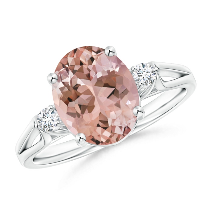 10x8mm AAAA Oval Morganite Loop Shank Ring with Tiny Diamonds in P950 Platinum 