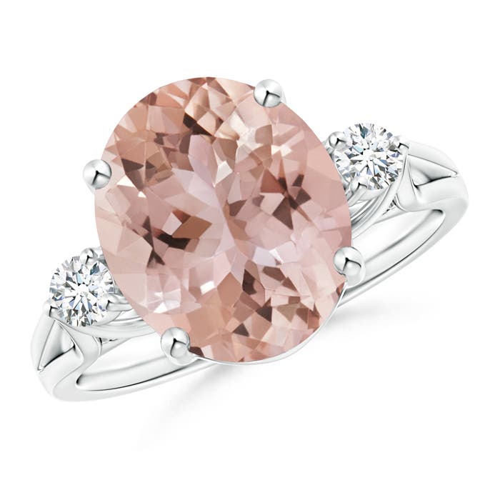 12x10mm AAA Oval Morganite Loop Shank Ring with Tiny Diamonds in P950 Platinum