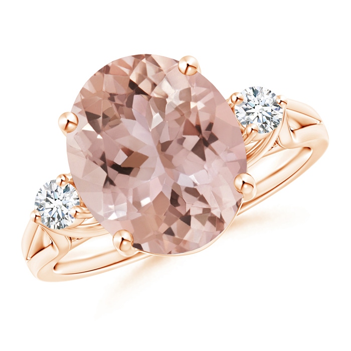 12x10mm AAA Oval Morganite Loop Shank Ring with Tiny Diamonds in Rose Gold 
