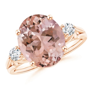 12x10mm AAAA Oval Morganite Loop Shank Ring with Tiny Diamonds in 9K Rose Gold