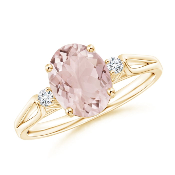9x7mm A Oval Morganite Loop Shank Ring with Tiny Diamonds in 10K Yellow Gold 
