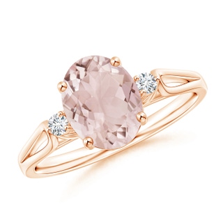 9x7mm A Oval Morganite Loop Shank Ring with Tiny Diamonds in Rose Gold