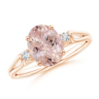 9x7mm AA Oval Morganite Loop Shank Ring with Tiny Diamonds in 10K Rose Gold