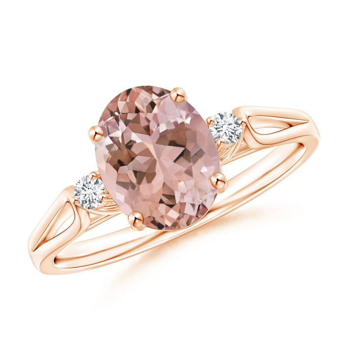 9x7mm AAAA Oval Morganite Loop Shank Ring with Tiny Diamonds in Rose Gold 