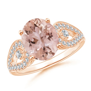 10x8mm AAA Solitaire Oval Morganite and Diamond Loop Ring in Rose Gold