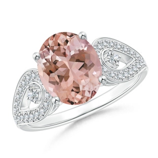 10x8mm AAAA Solitaire Oval Morganite and Diamond Loop Ring in White Gold