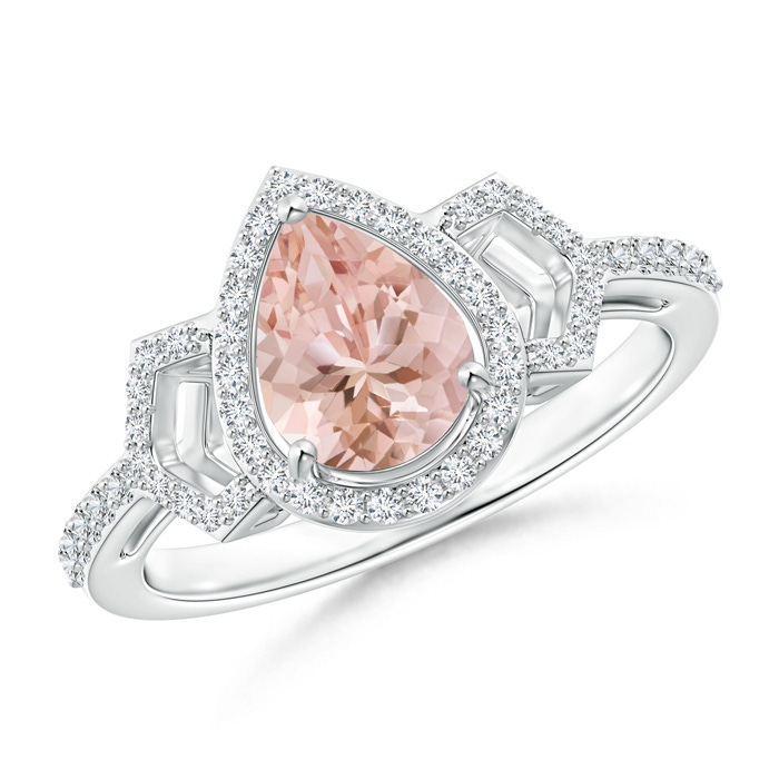 8x6mm AAAA Pear Shaped Morganite and Diamond Buckle Ring in P950 Platinum