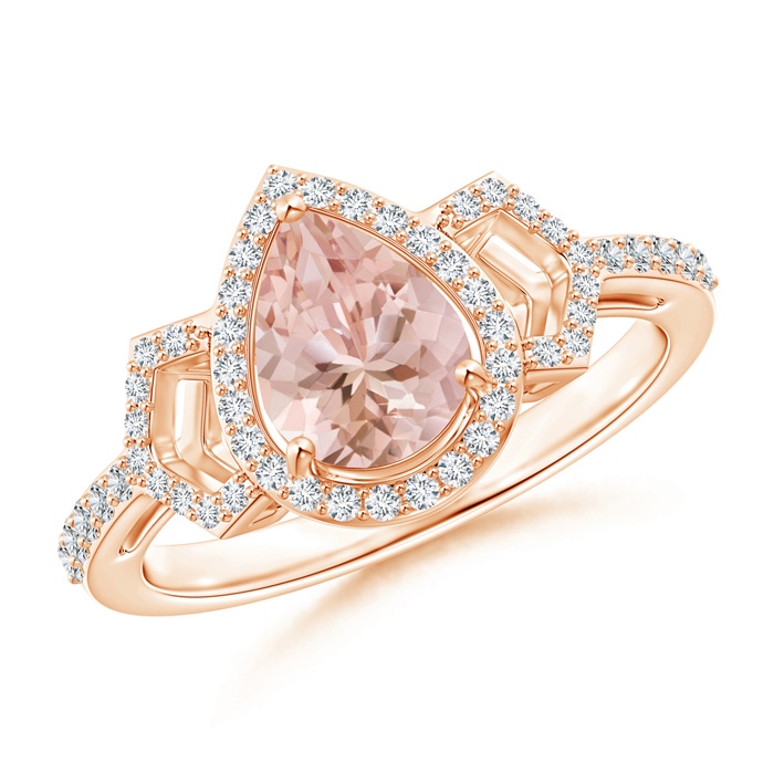 8x6mm AAAA Pear Shaped Morganite and Diamond Buckle Ring in Rose Gold