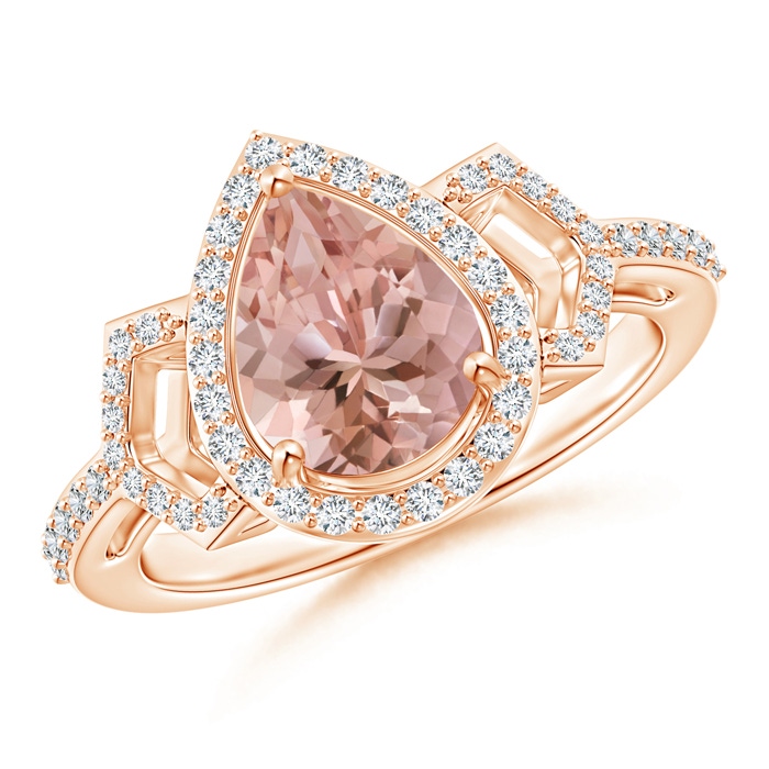 9x7mm AAAA Pear Shaped Morganite and Diamond Buckle Ring in Rose Gold 