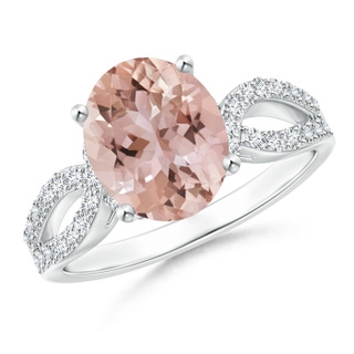 10x8mm AAA Solitaire Oval Morganite and Diamond Crossover Ring in White Gold