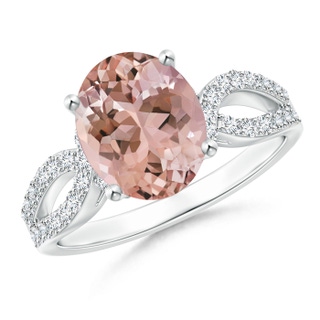 10x8mm AAAA Solitaire Oval Morganite and Diamond Crossover Ring in P950 Platinum