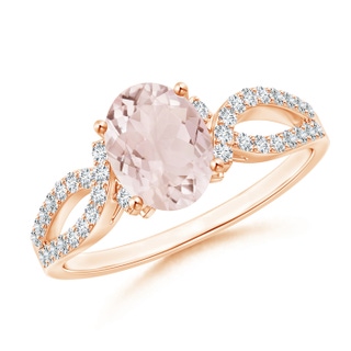 8x6mm A Solitaire Oval Morganite and Diamond Crossover Ring in Rose Gold