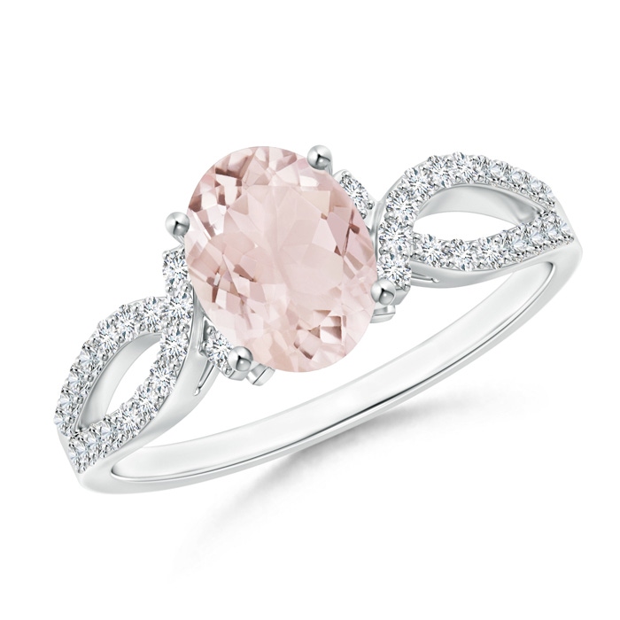 8x6mm A Solitaire Oval Morganite and Diamond Crossover Ring in White Gold 
